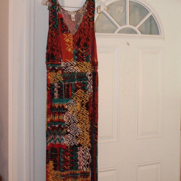 Robbi Bee Dresses & Skirts - Robbi Bee Maxi Dress, Pull On Colorful Art Deco Knit Dress Size L